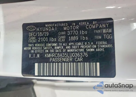 2020 Hyundai Venue Sel z USA, uszkodzony, nr VIN KMHRC8A35LU036376